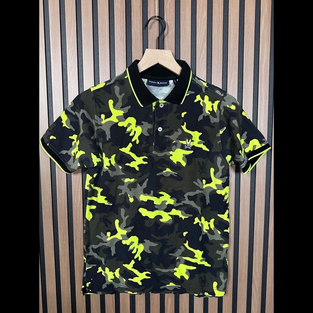 Pyscho Bunny Polo Shirt 14-16 / L Boys Green Army Camouflage Short Sleeve